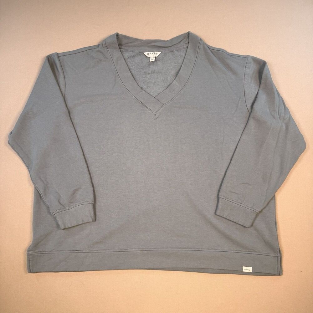 Orvis Women's Modal Moss Grey Stretch V-Neck Sweater Size XXL Super Soft